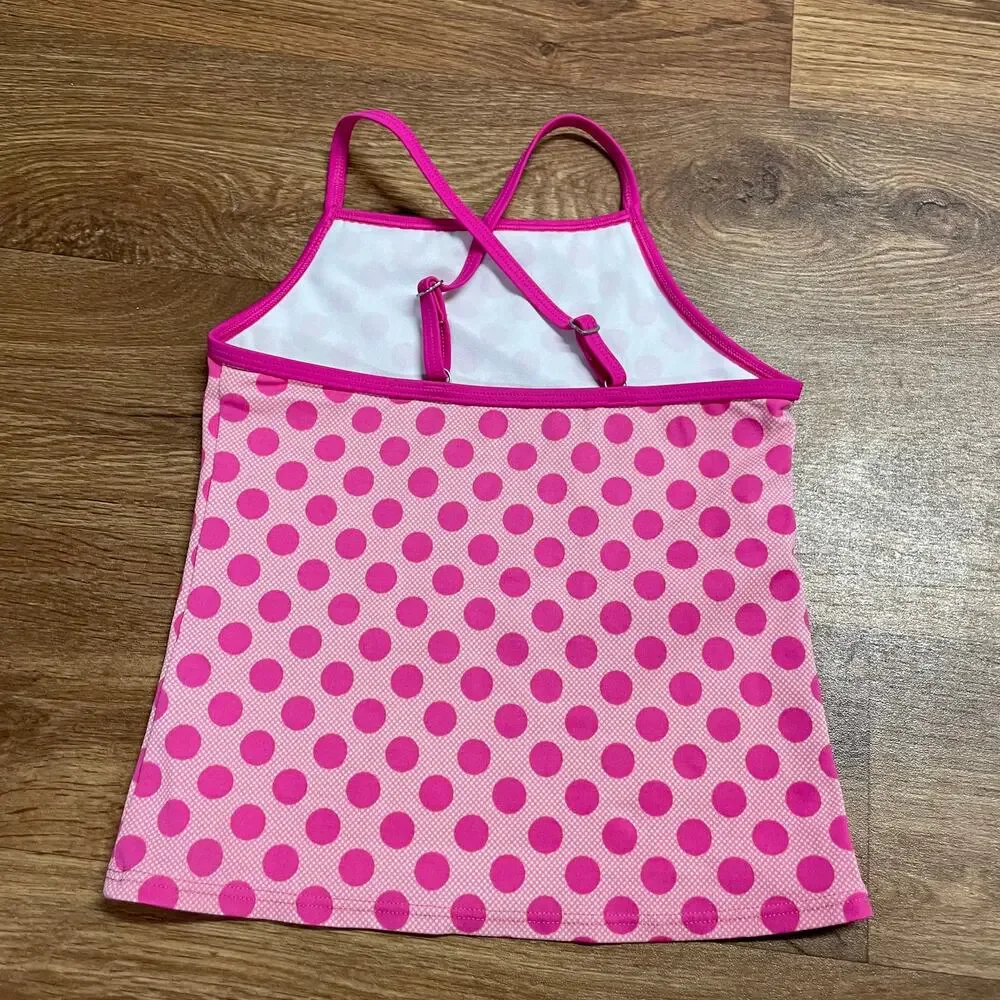 Lands End Girls Tankini Top Pink Polka Dot Size 6 Ruffle Racerback